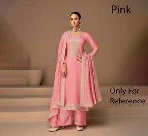 Conjunto de Kurti Salwar Kameez Midi Bordado en Organza Rosa, Estilo Tradicional para Bodas y Fiestas, Estilo India Pakistán - Product Image 1