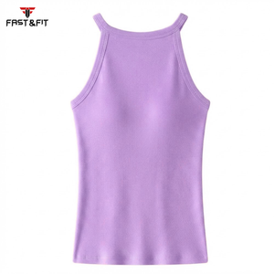 Custom Logo High Quality Knitted 100% Cotton Quick Dry Womens Tank <b>Tops</b> for Gym Fitness Yoga - Product Image 2