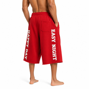 <b>Men</b> Drawstring Waist Baggy <b>Shorts</b> Distressed Embroidery <b>Long</b> Sweat <b>Shorts</b> <b>Men</b> 400 GSM Fleece <b>Long</b> <b>Shorts</b> Terry <b>Shorts</b> Oversized - Product Image 3