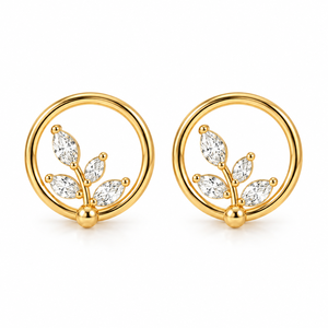 Pendientes de Oro de 14K con Diamantes Cultivados en Laboratorio, Diseño de Hoja, Corte Marquesa, Pendientes de Plata, Aros Circulares Botánicos, Inspirados en la Naturaleza, Regalo Nupcial - Product Image 1