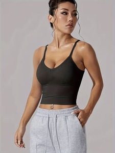 Soutien-gorge de sport blanc uni à dos ouvert pour femmes |   Débardeur de sport en nylon haute élasticité |   Camisole de yoga extensible dans quatre directions, douce pour la peau - Product Image 3