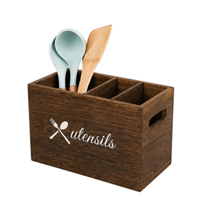 Porta cubiertos artesanal de madera de mango con 3 compartimentos, organizador rústico de utensilios para encimera de cocina y vajilla de comedor. - Product Image 2