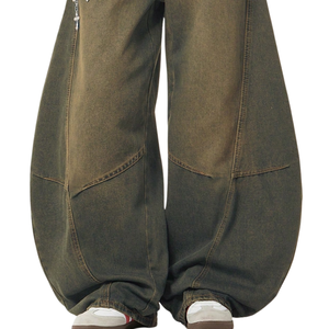Jean baggy vintage délavé pour homme, coupe ample, jambe large, style streetwear décontracté, pantalon en coton style hip-hop, mode décontractée - Product Image 5
