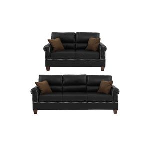 โซฟาหนังสีดำ 2 ชิ้น และชุดโซฟาเลิฟซีทสำหรับเฟอร์นิเจอร์ห้องนั่งเล่น - Product Image 4