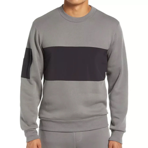 Suéter gris negro sólido para hombre, manga larga, con bolsillo frontal, suéter de invierno 100% algodón - Product Image 2