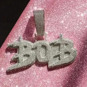 White Gold Plated Sterling Silver Real Moissanite Custom Letter & Name <b>Log</b> Pendant Hip Hop Luxury Jewelry - Product Image 2