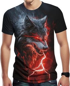 Camiseta Negra para Hombre con Estampado de Lobo, Manga Corta, Cuello Redondo, Corte Holgado, Impresión Digital, Estilo Casual, 100% Algodón Ecológico - Product Image 3