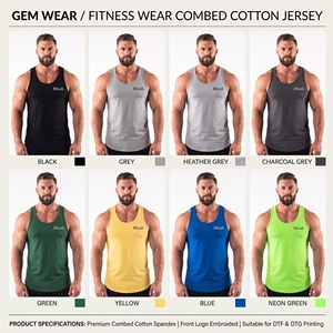 Y-Back Men's Sporty Gym Stringer Tank <b>Top</b> Deep Cut Muscle <b>Vest</b> Breathable Quick Dry Knitted Washed Sublimation Polyester/Cotton - Product Image 6