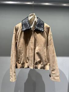 Blouson en daim pour homme, col rabattu, fermeture éclair, coupe courte, couleur unie, vêtement d'automne décontracté - Product Image 1