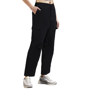 Pantalones Cargo de Cintura Alta para Mujer, Color Negro Sólido, Corte Holgado, con Bolsillos, Estilo Casual, para Primavera - Product Image 6