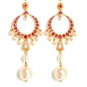 Kemp 24K Gold Plated Chandelier Drop Earrings with Ruby and Pearl - Product Image 2