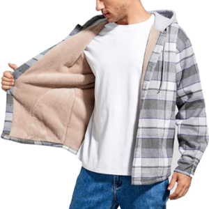 Camisas de Franela a Cuadros de Algodón para Hombre al por Mayor, Chaquetas Suaves con Forro Polar, Camisas de Franela con Botones y Chaquetas Rayadas con Capucha - Product Image 3