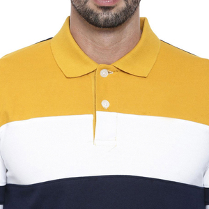 เสื้อโปโลผู้ชาย แขนสั้น ถักลายบล็อกสี ลำลอง สีกรมท่า ขาว เหลือง - Product Image 6