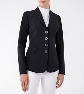 Chaqueta de Montar Negra para Mujer, Corte Entallado, Cierre de Botones, Chaqueta Ecuestre Profesional, Bolsillos Estándar - Product Image 1