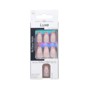 Uñas Postizas ABS con Diseño Floral de Gelatina y Estampado Dorado, Puntas de Uñas Artificiales de Longitud Media, 24 Piezas para Dedos, Forma Almendrada - Product Image 5