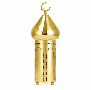 Dôme de mosquée de luxe en métal doré avec minarets, design ajouré, centre en forme de croissant de lune, support à étages pour la décoration du Ramadan - Product Image 3
