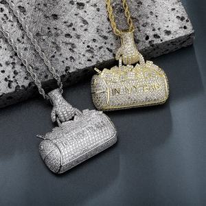 Collier pendentif Hip Hop In My Bag en argent 925 plaqué or avec diamant Moissanite, breloque à thème, unisexe, pour usage quotidien - Product Image 6