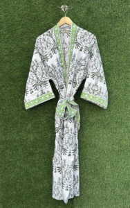 Kimono de Algodón con Estampado Floral Boho para Mujer, Hecho a Mano, con Cuello en V y Manga Larga, para Primavera/Verano, Playa o Piscina - Product Image 2