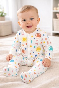 100% Cotton Customizable Baby Full Sleeve Romper Soft Breathable Skin Friendly Durable Unisex Infant Outfit - Product Image 5
