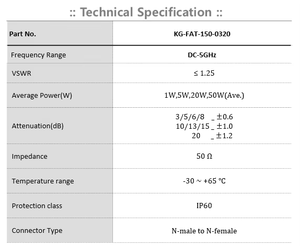 Atenuador Fijo RF de 1W 50W 50Ohm, Bajo VSWR, Atenuación Precisa, para Estación Base, DAS, Laboratorio, Transmisión, Comunicación, Protección - Product Image 2