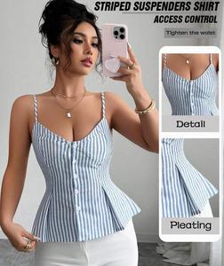 เสื้อคอร์เซ็ตกระชับชั้นในชายลูกไม้สีฟ้าลายทางด้านหน้ามีกระดุมสีฟ้า - Product Image 1