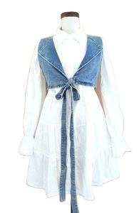 Top en jean corset moderne à coupe classique, effet vieilli, avec boutons, écologique, structuré, chic décontracté, mode hiver-été - Product Image 2