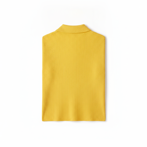 Polo en tricot jaune pour femme de qualité supérieure, manches courtes, couleur unie, style décontracté, longueur normale - Product Image 3