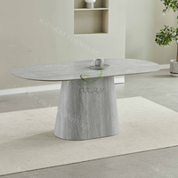 Table à manger ovale en céramique beige de style hôtel moderne de luxe pour la salle à manger à domicile, pliable et réglable