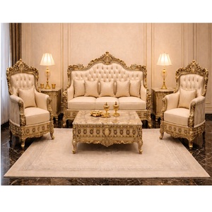 Muebles Clásicos Tallados de Estilo Barroco para Sala de Estar, Juego de Sofás de Madera de Teca Estilo Palacio, Compra de Muebles Personalizados para Sala de Estar, EE. UU. - Product Image 1