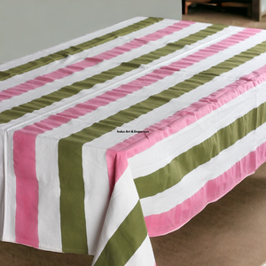 Striped Cotton Linen Rectangular Tablecloth Green White and Pink Washable Dining <b>Table</b> <b>Cover</b> for Home Decor Elegant Style - Product Image 6
