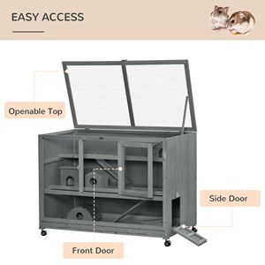 Dark Gray 3-Tier Wooden Hutch Box for <b>Small</b> Animals Indoor Sports Cage with Ladder <b>Wheels</b> for Hamsters - Product Image 6
