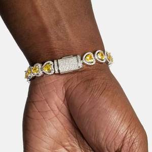 Bracelet tennis de luxe en forme de diamant avec pierre jaune en forme de cœur pour femme, plaqué argent, bijou de mariage ou de fête, cadeau - Product Image 3