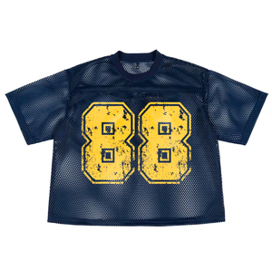 เสื้อฟุตบอลตาข่ายโอเวอร์ไซส์แบบสั่งทำพิเศษสำหรับผู้ชาย ลายพิมพ์วินเทจแบบทำเก่า เสื้อครอปฟุตบอล ระบายอากาศได้ดี สไตล์สตรีทแวร์ - Product Image 3