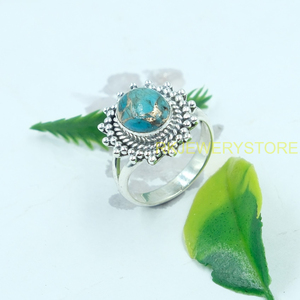 Anillo de Plata de Ley 925 con Turquesa Azul Natural, Anillo de Diseño Hecho a Mano, Anillo de Declaración, Joyería de Turquesa - Product Image 4