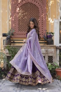 Georgette Zari Gown <b>Flared</b> Maxi <b>Sequin</b> Gold Crush Lace Dupatta Heart Neck Stitched Women Two Piece Festive Salwar Suit Set - Product Image 4