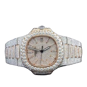 Logotipo personalizado de acero inoxidable clásico de lujo de los hombres Moissanite reloj de cuarzo resistente al agua de cristal de zafiro de moda - Product Image 4