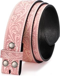 Cinturón Casual Resistente de Cuero Vacuno Sólido Rosa con Hebilla Cuadrada Plateada de 3.5cm de Ancho y 110cm de Largo - Product Image 1