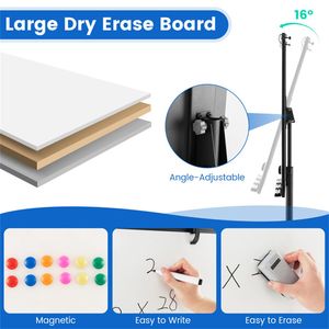 Lavagna Magnetica Portatile con Supporto Regolabile in Altezza, Clip per Carta, Realizzata in MDF, Cartone, Alluminio, Legno e Acciaio - Product Image 2