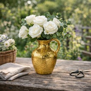 Vase en métal martelé en aluminium avec poignée, pour table, étagère et entrée, résistant à la rouille, pour salon et terrasse - Product Image 3