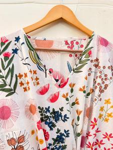 White Floral Cotton Kaftan <b>Dress</b>: Boho Beach Cover Up, Summer Maxi <b>Lounge</b> Wear - Product Image 2