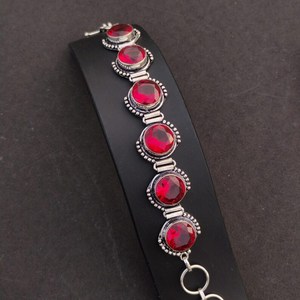 Beautiful <b>Red</b> Garnet Statement <b>Bracelet</b> 925 Sterling Silver Handmade Jewelry Gift For Women Birthday Luxury - Product Image 3