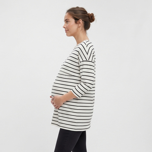 T-shirt long de maternité en coton et polyester à rayures pour femmes, t-shirt d'allaitement surdimensionné, t-shirts de grossesse pour femmes - Product Image 3
