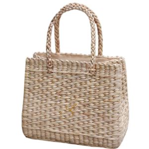 Sac fourre-tout en paille de jacinthe d'eau fait main : Sac à main tissé au Vietnam - Product Image 3