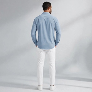 Men's Light Blue Solid Print for Shirt <b>Short</b> <b>Sleeve</b> <b>Button</b> <b>up</b> Collar Anti-Wrinkle Twill Cotton Smart Casual Summer Style - Product Image 2