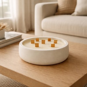 Vase à bougie en céramique haut de gamme, design large en forme de bol, mèche en bois, multifeu, longue durée de combustion, finition mate lisse, décoration d'intérieur de luxe - Product Image 3