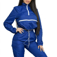 Survêtement marron pour femme, manches longues, demi-zip, fermeture à cordon, style sportif, polyester léger, coupe classique, idéal pour le printemps