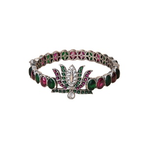 Top Selling Sterling Silver Oxidised Plated Multi Color Stone Studded Kada Style Polki Bangles Available with Customized Design - Product Image 1