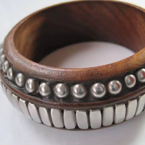 VERY RETRO PENTAGRAM WOODEN BRACELET Exaggerated Wide <b>Rivet</b> Design Modern Handmade Waterproof Unisex Accessory - Product Image 5