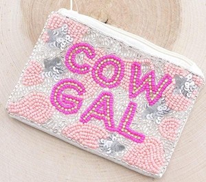 Pochette carrée en coton brodée de sequins et de perles Jaunty Cowgal, faite à la main, pour usage quotidien - Product Image 4
