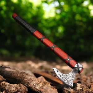 Hacha Vikinga Hecha a Mano de Acero con Alto Contenido de Carbono, Mango de Madera y Funda Fina, Hacha para Exteriores, Hacha de Camping, Hacha de Supervivencia de Acero Forjado - Product Image 4